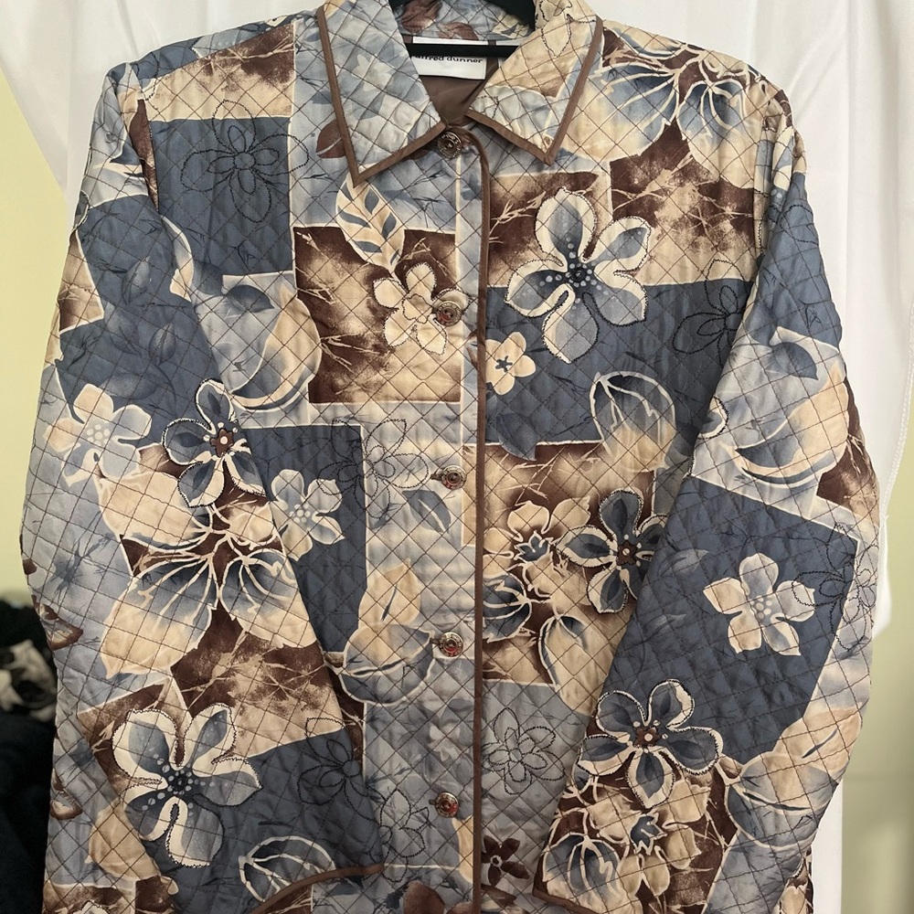 Alfred Dunner Floral Quilted Jacket - Blue and Brown